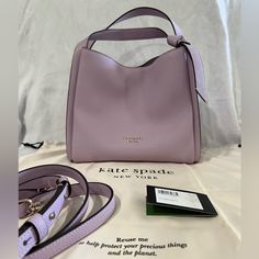 Kate Spade Lavender Leather Medium Sized Bucket Bag With Detachable Shoulder Strap. It Has A Total Of Six Separate Interior Pockets, Including One That Snaps And One That Zips. Magnetic Closure. Includes The Original Dust Bag. Please Message Me If You Have Any Questions. #Katespade #Leather #Lavender #Bucket #Handbag #Purse Lavendar Handbag, Kate Spade Purple Evening Bag, Kate Spade Purple Shoulder Bag For Everyday Use, Purple Rectangular Kate Spade Bag, Purple Leather Shoulder Bag With Detachable Handle, Purple Leather-handled Crossbody Bag, Bags Kate Spade, Handbag Purse, Kate Spade Bag