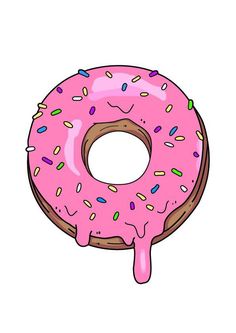 a donut with pink icing and sprinkles is shown on a white background