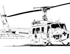 a black and white drawing of a helicopter