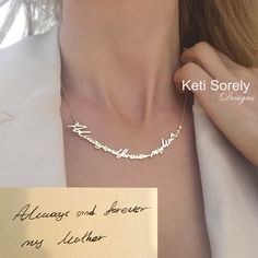 Handwritten Message Necklace Choker Necklace by KetiSorelyDesigns Necklace Tattoo, Message Necklace, Handwriting Necklace, Message Bracelet, Diy Tattoo, Costume Necklaces, Southwest Jewelry, Fine Silver Jewelry, Solitaire Necklaces