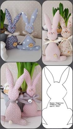 four different pictures of easter bunnies and flowers