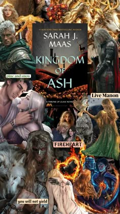 the cover to kingdom ash, which is surrounded by images of people in armor and costumes