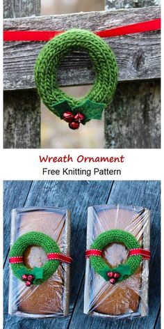 the instructions for how to make a wreath ornament with free knitting pattern and instructions