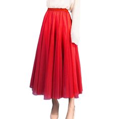 Red Pleated Tulle A-line High Waist Skirt Fall A-line Party Skirt, Red Skirt For Party In Fall, Red Skirt For Fall Party, Red Pleated Skirt For Evening, Red Full Skirt For Spring, Red Evening Skirt For Spring, Red Party Skirt For Fall, Red Full Skirt Bottoms For Fall, Full Mini Skirt For Summer Evening