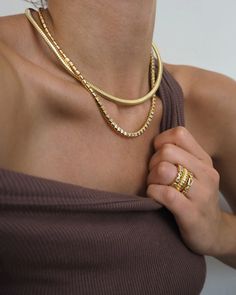 Mini Flex Snake Chain Necklace- Gold (Ships Late May) | Luv Aj Magnetic Latch, Luv Aj, Modern Accessories, Metal Necklace, Tennis Necklace, Puffy Heart, Necklace Necklace, Branded Gifts, Metal Necklaces