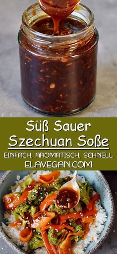 Diese Szechuan Sauce ist eine aromatische, herzhafte und leckere Stir-Fry Soße. Sie ist eine köstliche selbstgemachte Alternative zum Fast-Food vom Chinesen nebenan und bietet die perfekte Kombination aus würzigen, salzigen und süßen Aromen! Das Rezept ist vegan, fett- und kalorienarm und kann glutenfrei zubereitet werden! Chinese Garlic Sauce, Szechuan Sauce, Chinese Garlic, Chinese Cooking Recipes, Asian Sauce, Easy Chinese Recipes, Asian Flavors, Chinese Dishes, Chinese Cooking