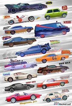 an image of many different cars that are in the same color and size as shown on this poster