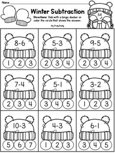 the winter subtraction worksheet for students to learn how to count numbers