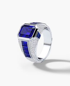 Luxury Hallmarked Sapphire Signet Ring, Luxury Octagon Sapphire Ring With Brilliant Cut, Luxury Octagon Brilliant Cut Sapphire Ring, Luxury Diamond White Baguette Cut Sapphire Ring, Luxury Cubic Zirconia Signet Ring With Polished Finish, Luxury Diamond White Diamond Signet Ring, Luxury Sapphire Signet Ring For Formal Occasions, Luxury Platinum Signet Ring For Formal Occasion, Luxury Sapphire Octagon Rings