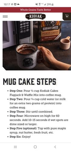 the menu for a coffee shop with instructions on how to make muffin cake steps