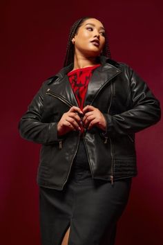 Shop YOURS Curve Faux Leather Biker Jacket at Yours Clothing. Discover women’s plus size clothing in sizes 10-36 with fast delivery. Womens Biker Jacket, Faux Leather Biker Jacket, Swimwear Trends, Plus Size Coats, Faux Leather Fabric, Leather Biker Jacket, Collar Designs, Fashion Fits, Faux Leather Jackets