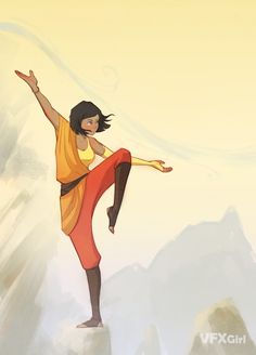 a woman standing on top of a rock with her arms in the air