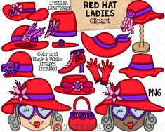 red hat clipart with purple and pink hats, sunglasses and other items to make it look