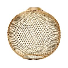 a round light fixture made out of gold wire on a white background, with the top half