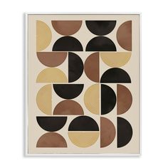 an art print with black, brown and white circles on it's sides in neutral tones