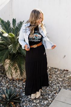 Shelf: 100% Rayon Lining: 100% Rayon 37" In Length Tie, Adjustable Waist Maxi Skirt Outfit With Boots, Casual Black Maxi Skirt Outfit, Black Velvet Maxi Skirt Outfit, Black Boho Skirt Outfit, Black Flower Skirt Outfit, Western Gothic Fashion, Western Skirt Outfits, Black Maxi Dress Outfit Ideas, Edgy Boho Outfits