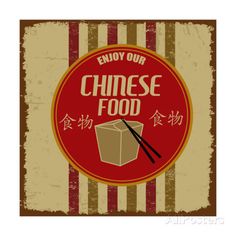 an old poster with the words enjoy our chinese food and chopsticks on it