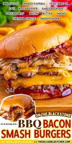 an advertisement for the bbq bacon smash burgers