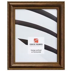 the frame is brown and white with black stripes on it's border, as well as an ad for cric frames