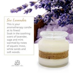 a jar with lavender on it and the words saa lavender in front of it