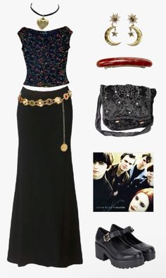 Witchcore Aesthetic Outfits, Aesthetic Goth Outfit, 90s Goth Fashion, Long Black Skirt Outfit, Witch Aesthetic Outfit, Mary Janes Outfit, Black Long Skirt, Witchy Outfits, Black Skirt Outfits