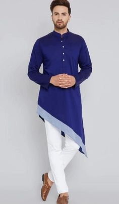 "HANDMADEKURTASHOP  Description Man kurta for Man Give yourself a best ethnic look by wearing this Top and bottom Set. Made of rich cotton silk blend fabric this regular-fit set comprises a full-sleeved Indian kurta pajama This outfit with mojris will look apart on special occasions. material 100%Cotton Color : Blue color Kurta Length : 40 inches Show the picture Shirt Chest is measurement for shirt (not body) As per standard, for best loose fitting 6 inches gap should be there between actual chest size and shirt chest size Size chart is below Men's Sizes Actual Body Chest - Ready Shirt Chest i Add 6\" Inches Lose Fitting Fabric Armhole To Armhole. XS - 30\" Inches 36\" Inches S - 34\" Inches 40\" Inches M - 36\" Inche 42\" Inches L - 40\" Inches 46\" Inches XL - 44\" Inches 50\" Inches 2X Blue Long Sleeve Kurta For Festivals, Cotton Long Sleeve Salwar Kameez For Eid, Unstitched Bollywood Style Kurta With Long Sleeves, Blue Long Sleeve Kurta With Pallu, Long Sleeve Kurta With Dabka For Diwali, Long Sleeve Dabka Kurta For Diwali, Blue Tunic Kurta For Festivals, Blue Tunic Kurta For Navratri, Bollywood Style Cotton Kurta For Eid