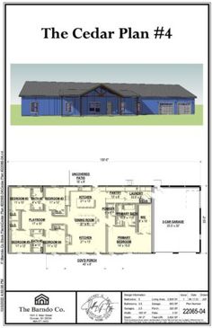 the cedar 4 plan is shown in blue and has an open floor plan for each room