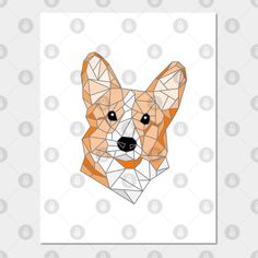 an orange and white dog's face made out of geometric shapes on a white background