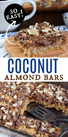 a close up of a slice of coconut almond bars