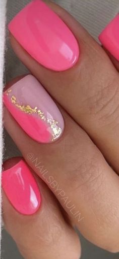 2 Colour Nail Ideas, Pink And Violet Nails, Formal Pink Nails, Hot Pink Dip Nails, Accent Nails Ideas, Glitter Gel Nail Designs, Purple Glitter Nails, Nails With Glitter, Spring Nail Designs