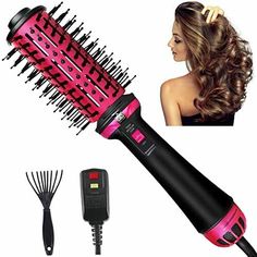 Hair Dryer Brush Blow Dryer Brush Styling Tools Appliances Round Hair Dryer Brus 🎀 [Unique Round Design] changed from the previous oval design to a round brush hair dryer, which is more friendly to short hair. 360° rotating cord allows us to move flexibly and freely. Designed with a nylon needle massage head that gently massages the head, relaxes the scalp and tidies up messy hair quickly and effectively. 🎀 [One-Step Hair Dryer And Volumizer] it is a brilliant combination of blowdryer, curling Round Brush Hair Dryer, Rotating Hair Brush, Brush Blow Dryer, Brush Hair Dryer, Blow Dryer Brush, Blow Dryer With Comb, Curling Hair, Hair 360, Hair Acessories