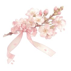 a pink ribbon with flowers on it