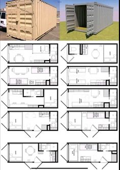 shipping container plans with different sections and floor plan for each room in the house or office