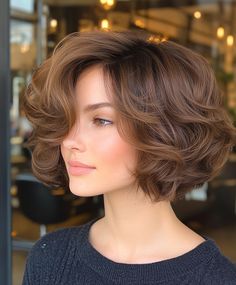 Short Layered Haircuts Haircuts With Height At The Crown, Short To Medium Haircuts For Round Faces, Haircuts For Women Over 45, Bouncy Short Hair, Haircuts For Short Curly Hair, Short Hair For Round Faces, Bob Cut With Bangs, Short And Curly Hair, Voluminous Bob