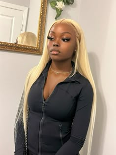 613 Lace Front Wig On Dark Skin, Blond Bussdown, Blonde Buss Down, 613 No Edges Wig, 613 Frontal Wig Hairstyles, 30 Inch Bussdown Middle Part Blonde, Blonde Wig No Baby Hair, Blonde No Edges Wig, 613 Buss Down