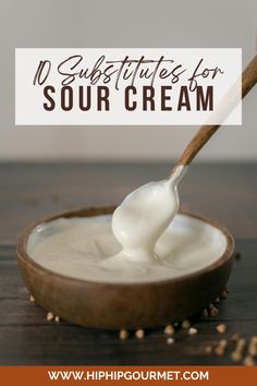 spoon lifting out of a bowl of sour cream Sour Cream Substitute, Cultured Buttermilk, Cheesy Potatoes Recipe, Honey Mustard Vinaigrette, Sour Cream Recipes, Homemade Mayonnaise, Gluten Free Banana, Dairy Free Options, Low Fodmap Recipes