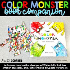 the color monster book companion is shown with an image of two monsters and one fish