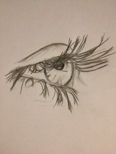 a pencil drawing of an eye with long eyelashes