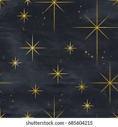 a black background with gold stars and sparkles in the night sky, suitable for wallpaper or fabric