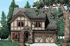 this is an artist's rendering of the tudor style house plans for homeowners