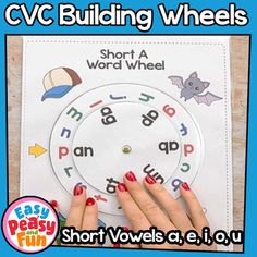 short a word wheel for cvc building wheels with hands on the front and bottom