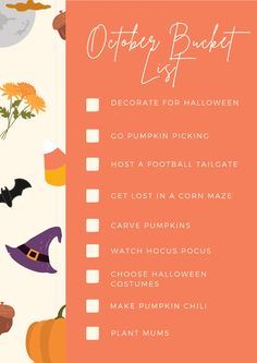 the october bucket list with pumpkins and witches