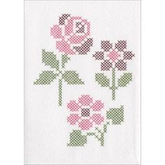 a cross stitch pattern with three pink roses