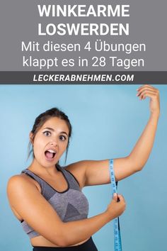 a woman holding a measuring tape in her right hand with the words winkearme loswerden on it