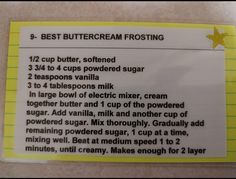 a recipe label for buttercream frosting