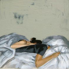 a painting of a woman laying in bed