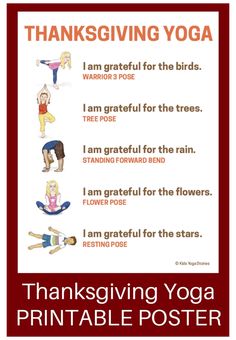 thanksgiving yoga printable poster with the words, i'm grateful for the birds