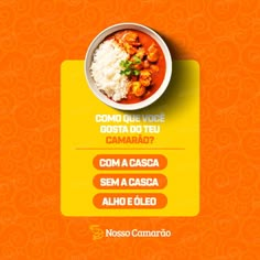 the menu for a mexican restaurant with an image of rice and chicken in a bowl