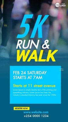 the 5k run and walk flyer is shown