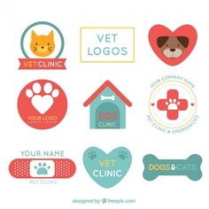 dog and cat logos are shown in various colors, shapes, and font options for your company